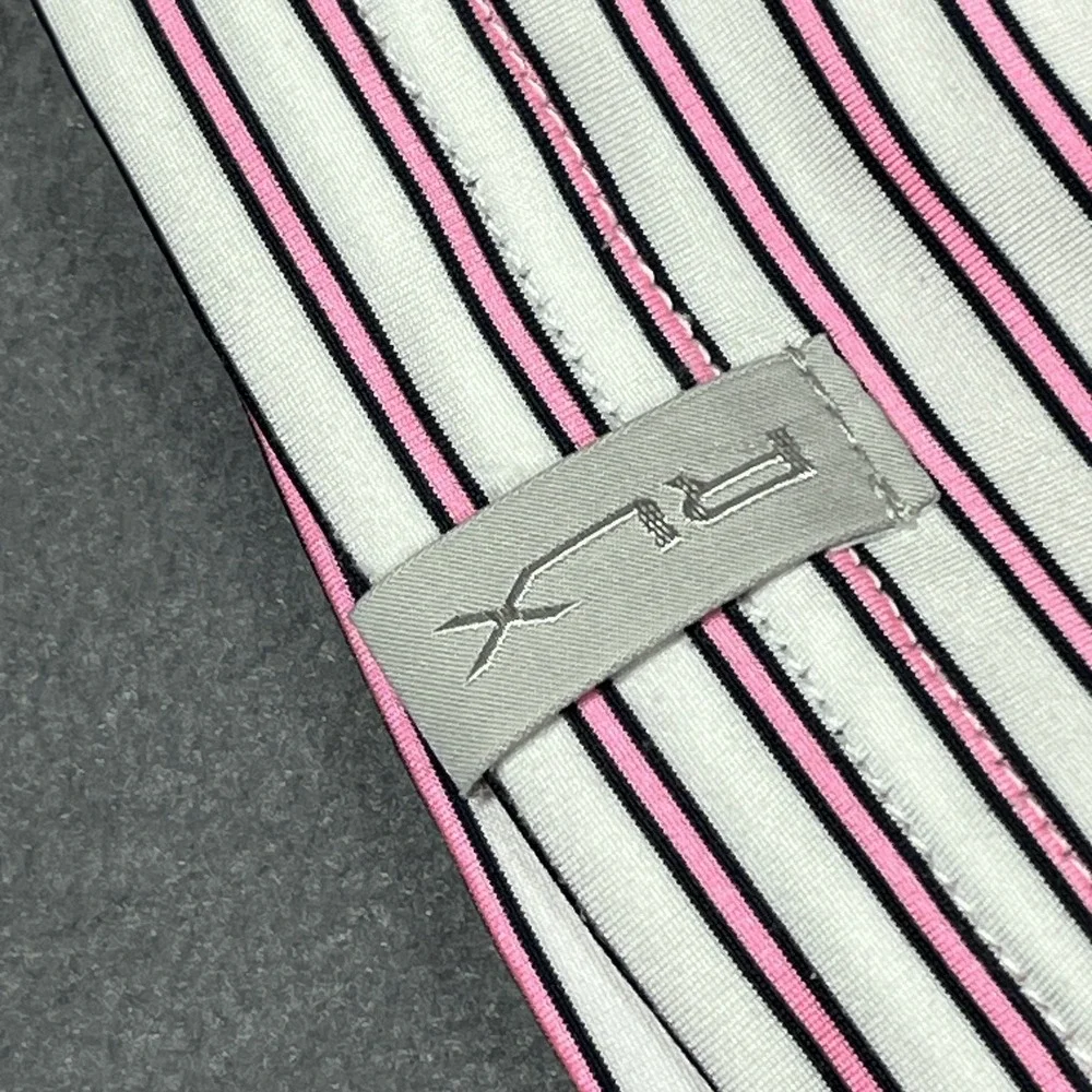 RLX Ralph Lauren Polo Shirt Mens L Pink White Striped Golf‎ Performance Stretch
